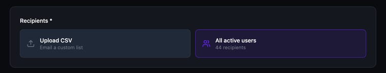 The Recipients section with All active users selected showing the recipient count