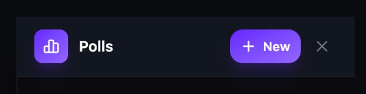 The Polls panel in its empty state showing No polls yet message and a + New button