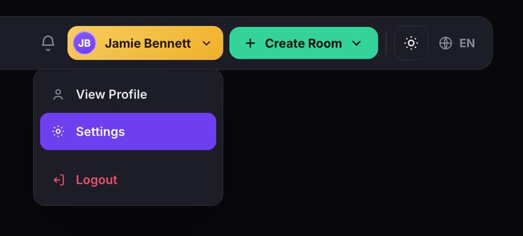 The profile dropdown menu showing View Profile, Settings, and Logout options