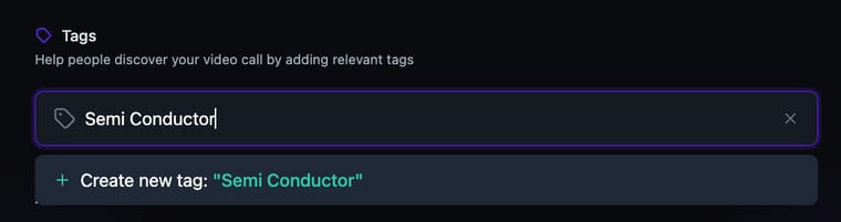 The Tags field with a tag name being typed and the Create new tag option appearing below