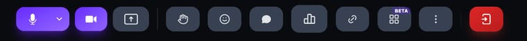 The call toolbar with the microphone and camera buttons active in purple