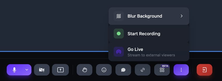 The More menu with Blur Background highlighted at the top