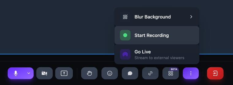 The More menu with Start Recording highlighted