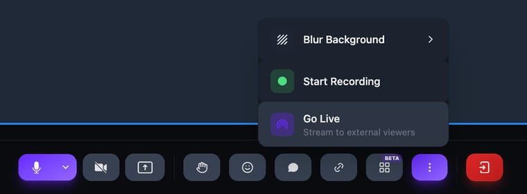 The More menu with Go Live highlighted
