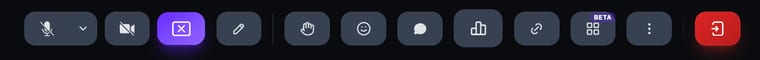 The call toolbar while screen sharing, with the stop-sharing button in purple and an annotation pencil beside it