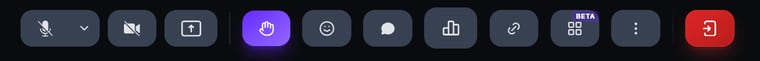 The call toolbar with the Raise Hand button active in purple